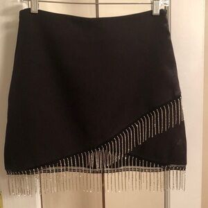Black Rhinestone Fringe Hem Mini Skirt